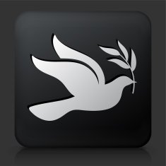 Black Square Button with Peace Dove Icon