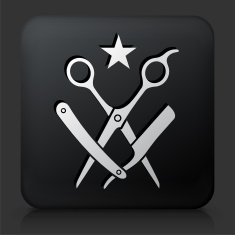 Black Square Button with Scissors and Brush N2