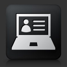 Black Square Button with Computer Contact Info