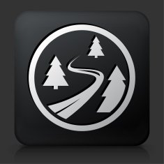 Black Square Button with Road Path and Tree N2