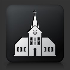 Black Square Button with Church Building Icon N14