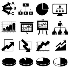 business infographic icons in black and white