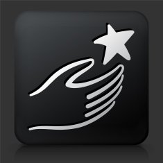 Black Square Button with Hand Holding Star