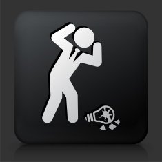Black Square Button with Businessman Broken Idea