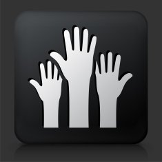 Black Square Button with Raised Hands