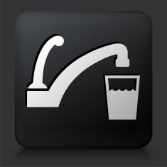 Black Square Button with Faucet and Water Icon