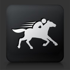Black Square Button with Horse Racing Icon