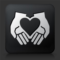 Black Square Button with Hands Holding Heart