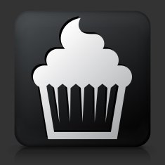 Black Square Button with Cupcake Icon