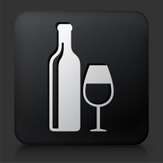 Black Square Button with Wine and Glass