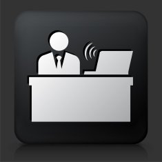 Black Square Button with Businessman at Desk