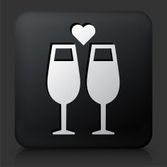 Black Square Button with Champagne Glasses