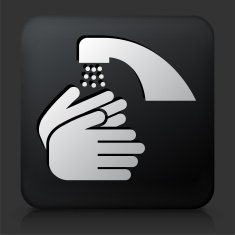 Black Square Button with Washing Hands Icon N2