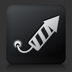 Black Square Button with Fireworks