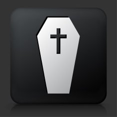Black Square Button with Casket & Cross Icon