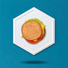 White 3D Hexagon Icon On a Blue Crosshatch Background N37