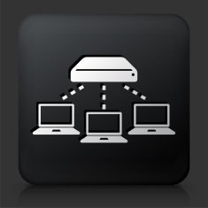Black Square Button with Computer Connection N3