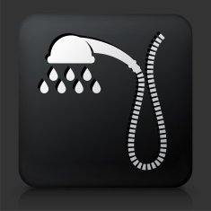 Black Square Button with Shower Head Icon