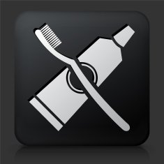 Black Square Button with Tooth Brush & Paste Icon N2