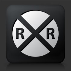 Black Square Button with Rail Road Crossing