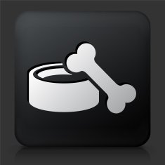 Black Square Button with Dog Bowl and Bone