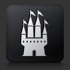 Black Square Button with Castle Icon N15