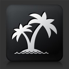 Black Square Button with Island and Palms