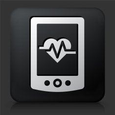 Black Square Button with Phone & Heartbeat