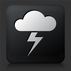 Black Square Button with Clouds and Thunderstorm