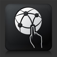 Black Square Button with Globe Web