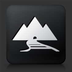 Black Square Button with Train Tracks and Mountain Range