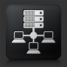 Black Square Button with Computer & Server N2