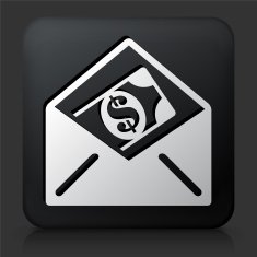 Black Square Button with Money in Envelope Icon