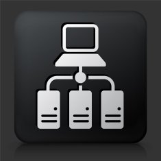 Black Square Button with Computer & Server N3