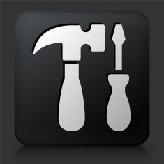 Black Square Button with Tools & Hardware Icon N5