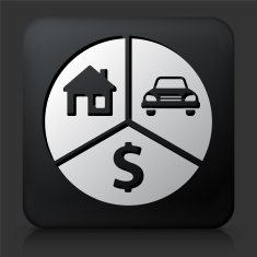 Black Square Button with Financial Pie Chart Icon