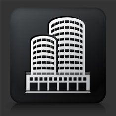 Black Square Button with Office Skyscrapers Icon N3