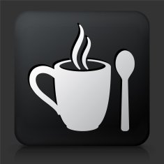 Black Square Button with Mug and Spoon