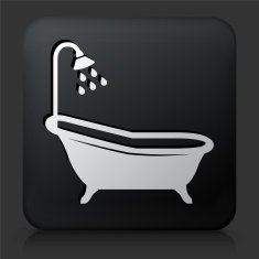 Black Square Button with Bathtub and Shower