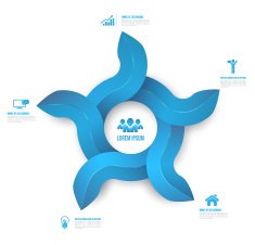 Abstract circle five arrows 3D digital illustration Infographic clean style