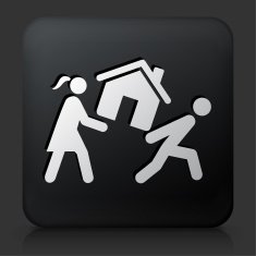 Black Square Button with Carrying House Icon N2
