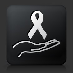 Black Square Button with Ribbon & Hand Icon