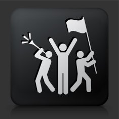 Black Square Button with Rally Celebration Icon N2