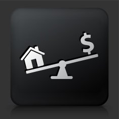 Black Square Button with House Vs Price Icon