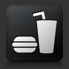 Black Square Button with Hamburger & Soda