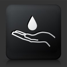 Black Square Button with Drop & Hand Icon