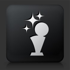 Black Square Button with Basketball Trophy