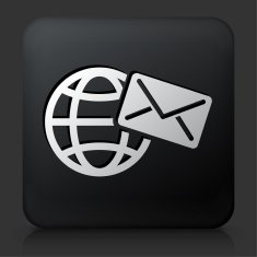 Black Square Button with Globe Envelope Icon