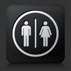 Black Square Button with Bathroom Sign Icon