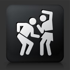 Black Square Button with Man and Woman Dancing